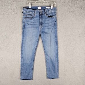 Edwin Elin Crop Jeans Womens Size 28 Blue Denim Straight Fit Mid Rise Distressed